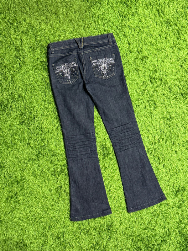 Spodnie jeansowe ze wzorkiem dzwony japan style