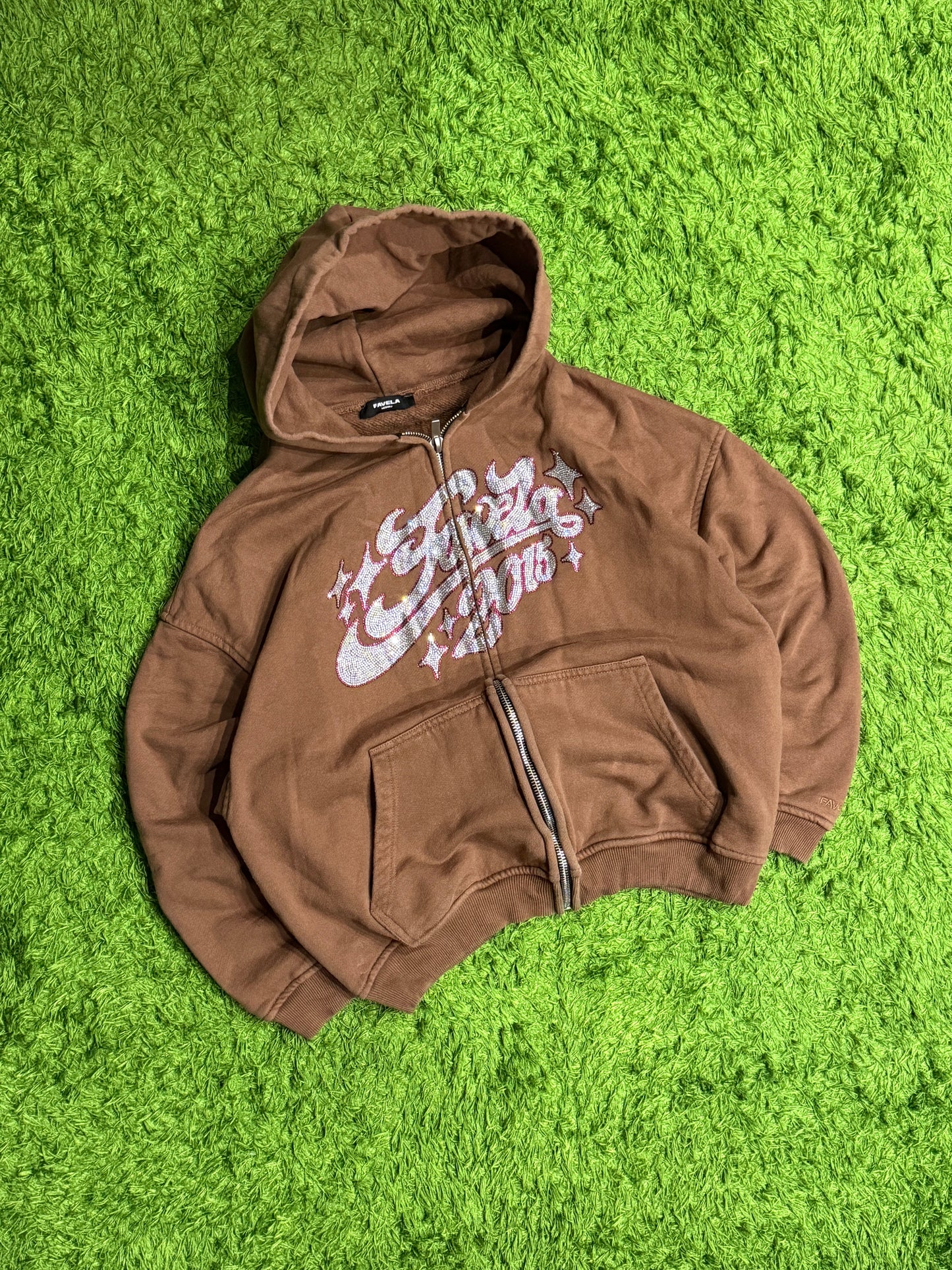 Bluza rozpinana brązowa Favela zip up hoodie y2k