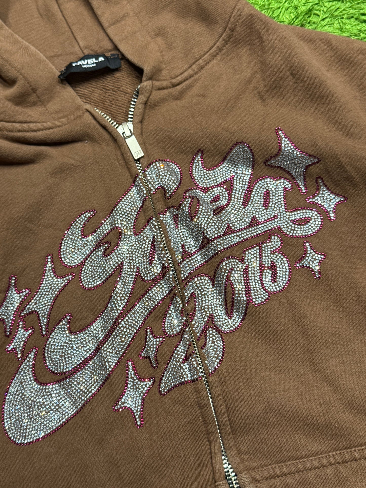 Bluza rozpinana brązowa Favela zip up hoodie y2k