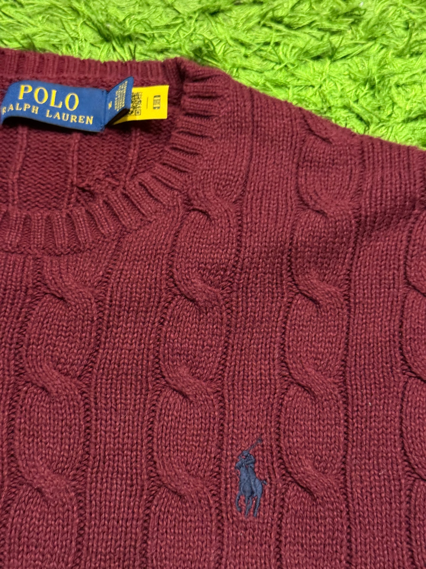 Sweter bordowy warkocz Ralph Lauren Polo old money