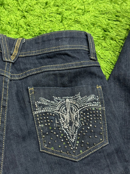 Spodnie jeansowe ze wzorkiem dzwony japan style