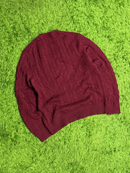 Sweter bordowy warkocz Ralph Lauren Polo old money