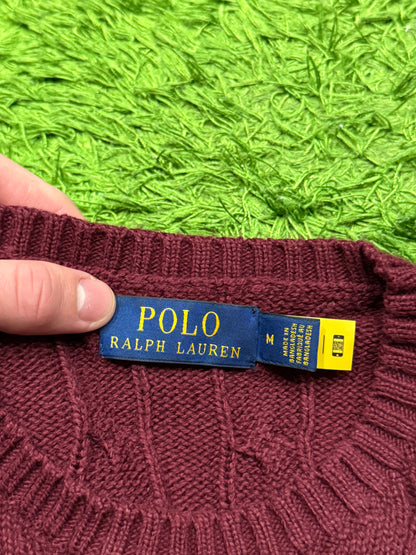 Sweter bordowy warkocz Ralph Lauren Polo old money