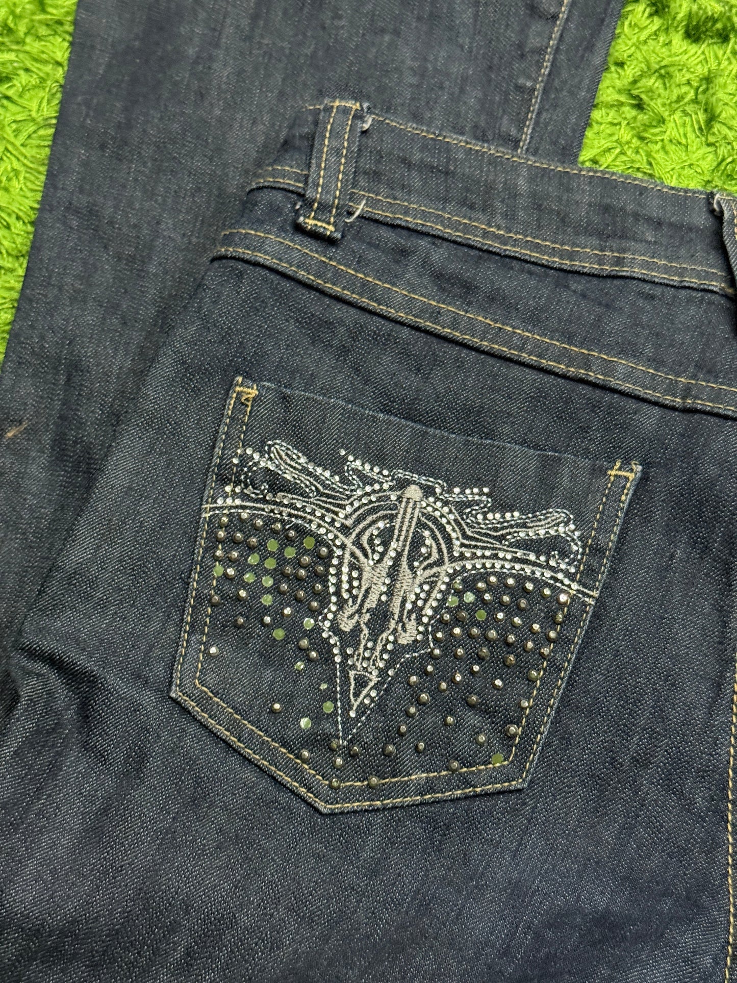 Spodnie jeansowe ze wzorkiem dzwony japan style